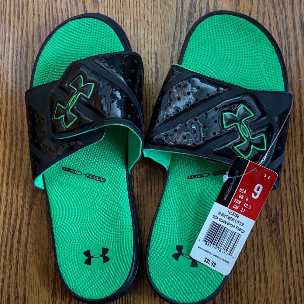 Under Armour Men Sandals - Black and Bright Green